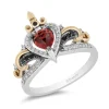 Enchanted Disney Fine Jewelry 10K Yellow Gold and Sterling Silver with 1/5 CTTW Diamond and Red Garnet Evil Queen Ring