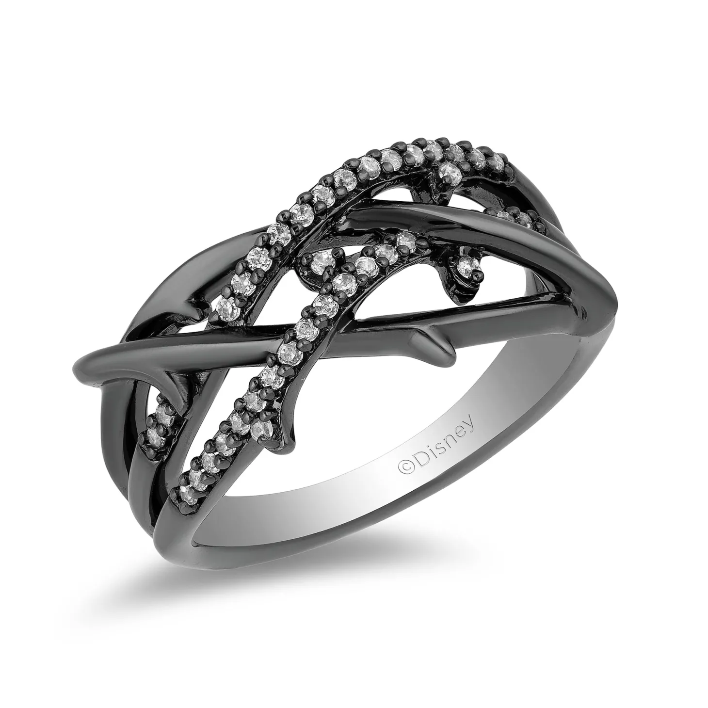 Enchanted Disney Fine Jewelry Sterling Silver with Black Rhodium 1/6 CTTW Maleficent Ring