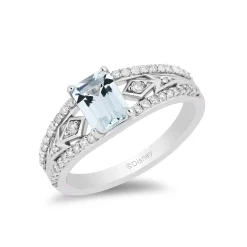Enchanted Disney Fine Jewelry Sterling Silver with 1/4 CTTW Diamond and Aquamarine Elsa Ring