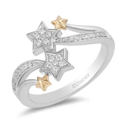Enchanted Disney Fine Jewelry 14K Yellow Gold Over Sterling Silver with 1/10 CTTW Tinker Bell Star Ring