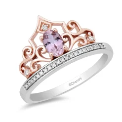 Enchanted Disney Fine Jewelry Sterling Silver and 10K Rose Gold 1/10 CTTW and Pink Tourmaline Aurora Tiara Ring