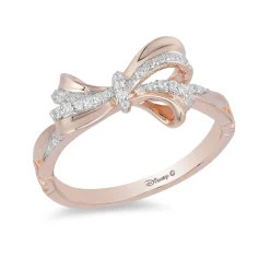 Enchanted Disney Fine Jewelry 10K Rose Gold 1/10 CTTW Snow White Bow Ring