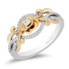 Enchanted Disney Fine Jewelry Sterling Silver and 10K Yellow Gold with 1/5 CTTW Diamond Belle 30th Rose Ring