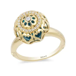 Enchanted Disney Fine Jewelry 14K Yellow Gold 1/10 CTTW Diamond and Swiss Blue Topaz Jasmine Fashion Ring
