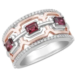 Enchanted Disney Fine Jewelry Sterling Silver and 10K Rose Gold 1/5 CTTW Diamond with Rhodolite Garnet Mulan Fashion Ring