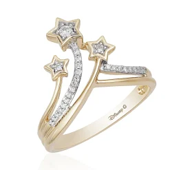 Enchanted Disney Fine Jewelry 10K Yellow Gold 1/10 CTTW Tinker Bell Tiara Star Ring