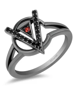 Enchanted Disney Fine Jewelry Black Rhodium Over Sterling Silver with 1/8 CTTW Diamonds and Garnet Cruella Ring
