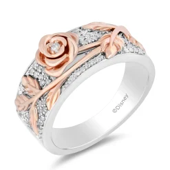 Enchanted Disney Fine Jewelry 14K Rose Gold Over Sterling Silver with 1/6 CTTW Diamonds Belle Ring