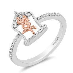 Enchanted Disney Fine Jewelry 14K Rose Gold Over Sterling Silver with 1/10 CTTW Diamonds Belle Ring