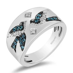 Enchanted Disney Fine Jewelry Sterling Silver with 1/20 CTTW Diamonds and London Blue Topaz Cinderella Ring