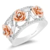 Enchanted Disney Fine Jewelry Sterling Silver and 14K Rose Gold with 1/5 CTTW Diamonds Belle Rose Ring