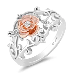 Enchanted Disney Fine Jewelry 14K Rose Gold Over Sterling Silver with 1/10 CTTW Diamonds Belle Rose Ring