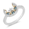 Enchanted Disney Fine Jewelry  Black Rhodium Over Sterling Silver and 10K Yellow Gold with 1/6 CTTW Diamonds and Swiss Blue Topaz Jasmine Moon with Star Ring