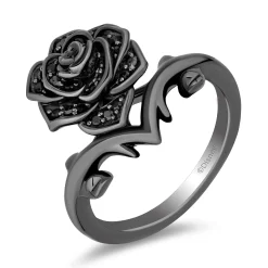 Enchanted Disney Fine Jewelry Black Rhodium Over Sterling Silver with 1/5 CTTW Black Diamonds Maleficent Ring