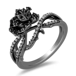 Enchanted Disney Fine Jewelry Black Rhodium Over Sterling Silver with 3/8 CTTW White Diamonds and Black Diamonds Maleficent Ring