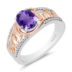 Enchanted Disney Fine Jewelry 14K Rose Gold Over Sterling Silver and 1/8 CTTW Diamonds and Amethyst Rapunzel Ring