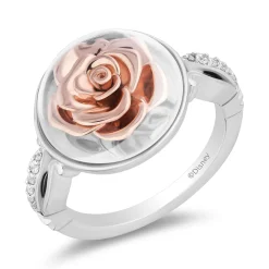 Enchanted Disney Fine Jewelry Sterling Silver and 10K Rose Gold with 1/10 CTTW Diamonds Belle Ring