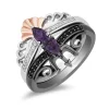 Enchanted Disney Fine Jewelry Black Rhodium and 14K Rose Gold over Sterling Silver With 1/6 CTTW Black and White Diamond and Pear Amethyst Ariel and Ursula Villains Duo Stack Ring