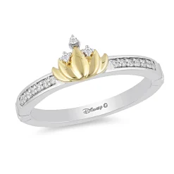 Enchanted Disney Fine Jewelry Sterling Silver and 10K Yellow Gold 1/10 CTTW Tiana Water Lily Ring
