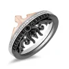 Enchanted Disney Fine Jewelry Black Rhodium and 14K Rose Gold Over Sterling Silver 1/5 CTTW Black and White Diamond Aurora and Maleficent Duo Stack Ring