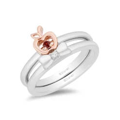 Enchanted Disney Fine Jewelry Sterling Silver and 10K Rose Gold and Diamond Accent with Red Garnet Snow White Duo Ring