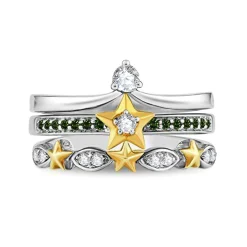 Enchanted Disney Fine Jewelry Sterling Silver and 10K Yellow Gold with 1/5 CTTW Green Tourmaline Tinker Bell Trio Set