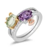 Enchanted Disney Fine Jewelry Sterling Silver and 10K Yellow and Rose Gold 1/6 CTTW Diamond with Green and Purple Amethyst Stepsisters Stackable Ring