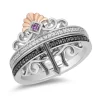 Enchanted Disney Fine Jewelry Black Rhodium and 14K Rose Gold Over Sterling Silver with 1/5 CTTW Diamonds and Amethyst Ariel Ursula Duo Ring