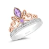Enchanted Disney Fine Jewelry 14K Rose Gold over Sterling Silver with 1/10 CTTW Diamond and Rose-de-France Rapunzel Tiara Ring