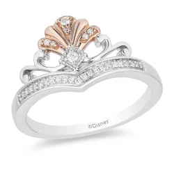 Enchanted Disney Fine Jewelry 14K Rose Gold Over Sterling Silver with 1/10 CTTW Ariel Shell Tiara Ring
