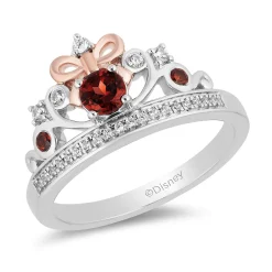 Enchanted Disney Fine Jewelry 14K Rose Gold Over Sterling Silver 1/10 CTTW Diamond and Red Garnet Snow White Tiara Ring