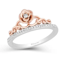 Enchanted Disney Fine Jewelry 14K Rose Gold over Sterling Silver with 1/10 CTTW Diamonds Belle Rose Ring