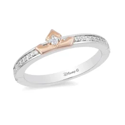 Enchanted Disney Fine Jewelry Sterling Silver and 10K Rose Gold 1/10 CTTW Aurora Tiara Ring