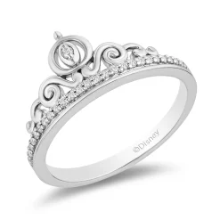 Enchanted Disney Fine Jewelry Sterling Silver 1/10 CTTW Cinderella Carriage Ring