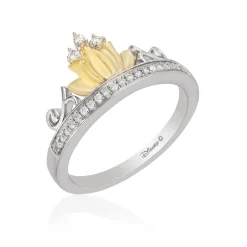 Enchanted Disney Fine Jewelry Sterling Silver and 10K Yellow Gold 1/10 CTTW Tiana Water Lily Tiara Ring