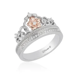Enchanted Disney Fine Jewelry Sterling Silver and 10K Rose Gold 1/10 CTTW Rapunzel Tiara Ring