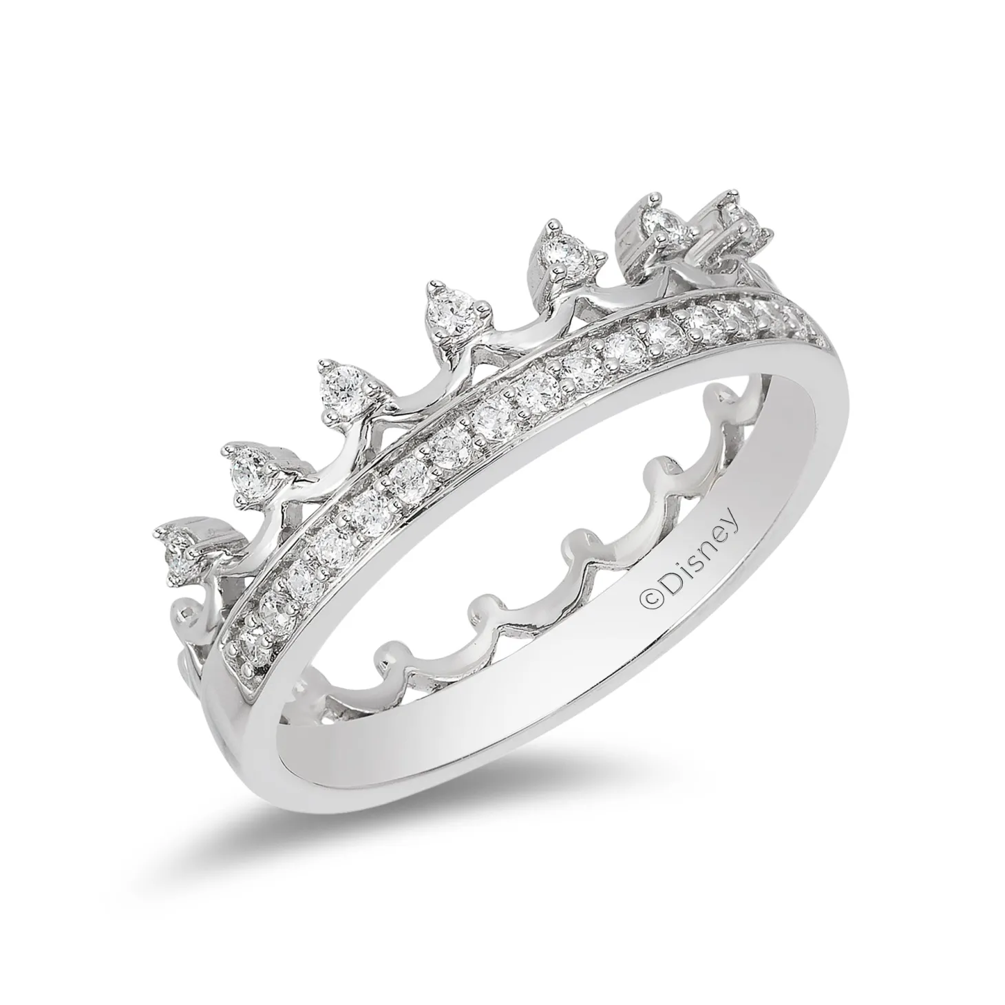 Enchanted Disney Fine Jewelry Sterling Silver 1/5 CTTW Disney Majestic Princess Crown Ring