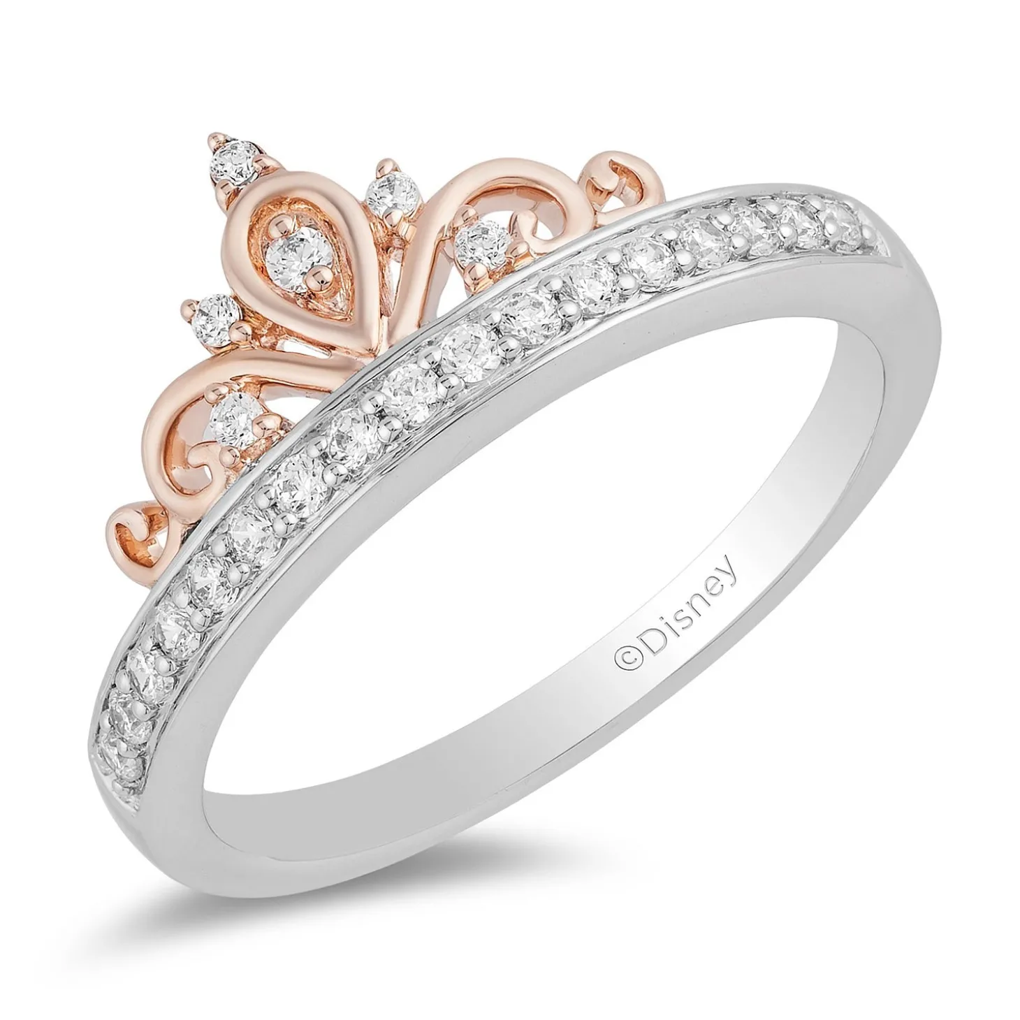 Enchanted Disney Fine Jewelry Sterling Silver and 10K Rose Gold 1/5 CTTW Majestic Princess Tiara Ring