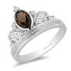 Enchanted Disney Fine Jewelry Sterling Silver 1/10 CTTW Diamond and Smokey Quartz Pocahontas Feather Tiara Ring