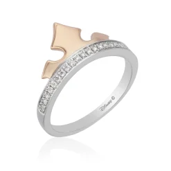 Enchanted Disney Fine Jewelry Sterling Silver and 10k Rose Gold 1/10 CTTW Aurora Tiara Ring