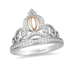 Enchanted Disney Fine Jewelry Sterling Silver and 10K Rose Gold 1/6 CTTW Cinderella Tiara Ring