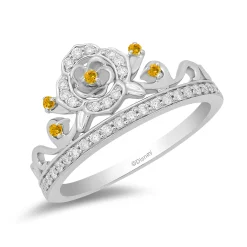 Enchanted Disney Fine Jewelry Sterling Silver With 1/5 CTTW Diamond and Citrine Belle Ring