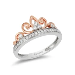 Enchanted Disney Fine Jewelry Sterling Silver and 10K Rose Gold 1/5 CTTW Majestic Princess Tiara Ring