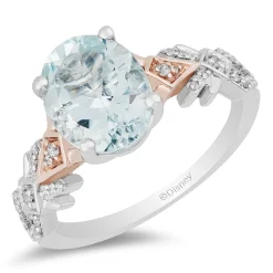 Enchanted Disney Fine Jewelry 10K White Gold and Rose Gold with 1/6 CTTW Diamond and Aquamarine Elsa Engagement Ring