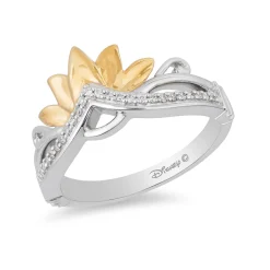 Enchanted Disney Fine Jewelry Sterling Silver and 10K Yellow Gold 1/10 CTTW Tiana Tiara Ring