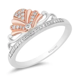 Enchanted Disney Fine Jewelry Sterling Silver and 10K Rose Gold with 1/6 CTTW Ariel Tiara Ring