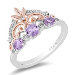 Enchanted Disney Fine Jewelry 14K Rose Gold Over Sterling Silver with 1/10 CTTW Diamonds and Amethyst Rapunzel Ring