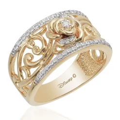Enchanted Disney Fine Jewelry 14K Yellow Gold over Sterling Silver with 1/5 CTTW Diamond Belle Fashion Ring