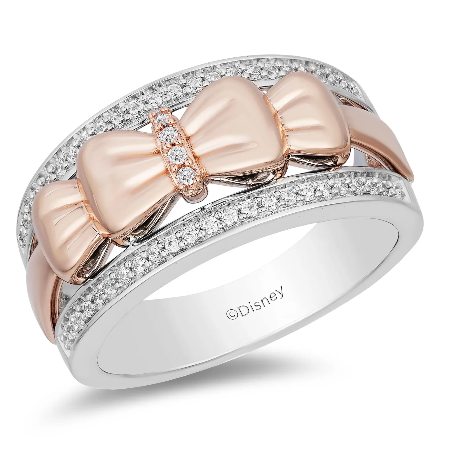 Enchanted Disney Fine Jewelry 14K Rose Gold Over Sterling Silver with 1/5 CTTW Snow White Bow Ring