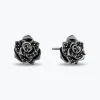 Enchanted Disney Fine Jewelry Black Rhodium Over Sterling Silver with 1/4 CTTW Black Diamonds Maleficent Rose Earrings